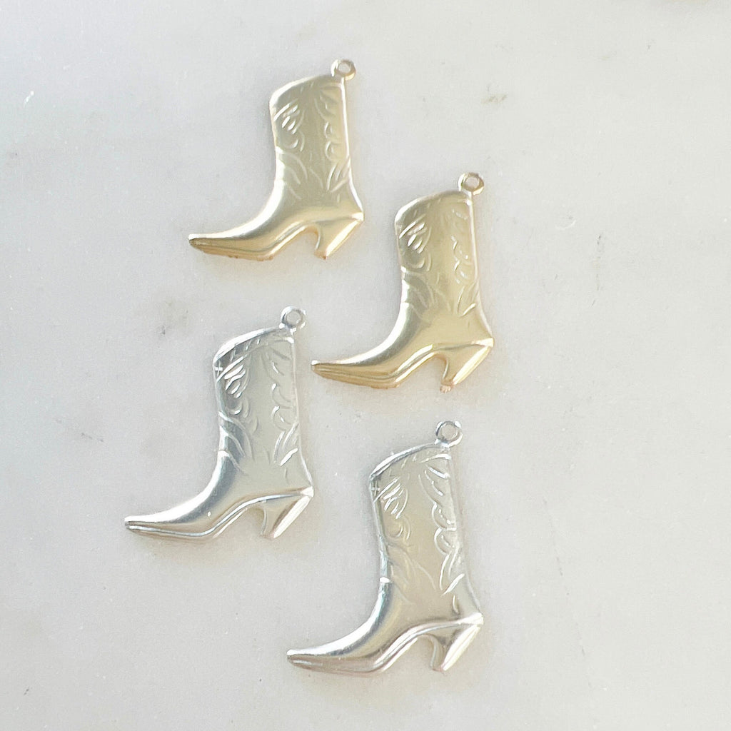 Sterling Silver or 14K Gold Filled Small Cowboy Boot Charm 14Kt (2pc)