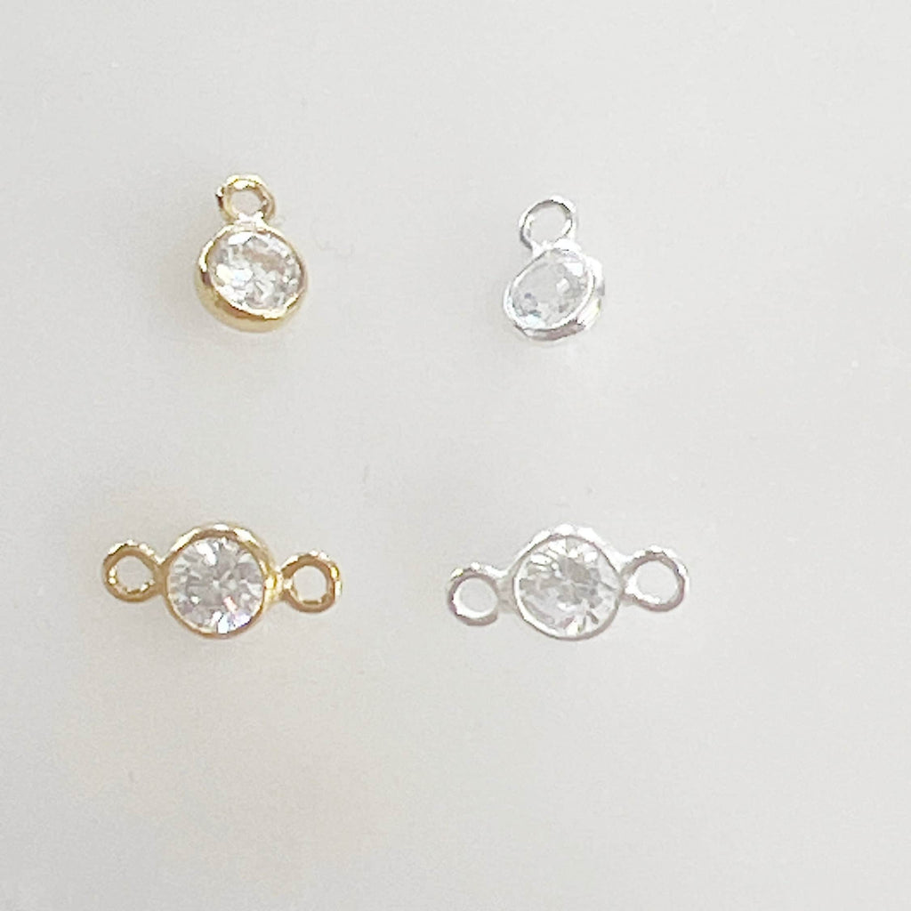 Sterling Silver or 14K Gold Filled Teeny Tiny or 3mm Cubic Zirconia Charm Link