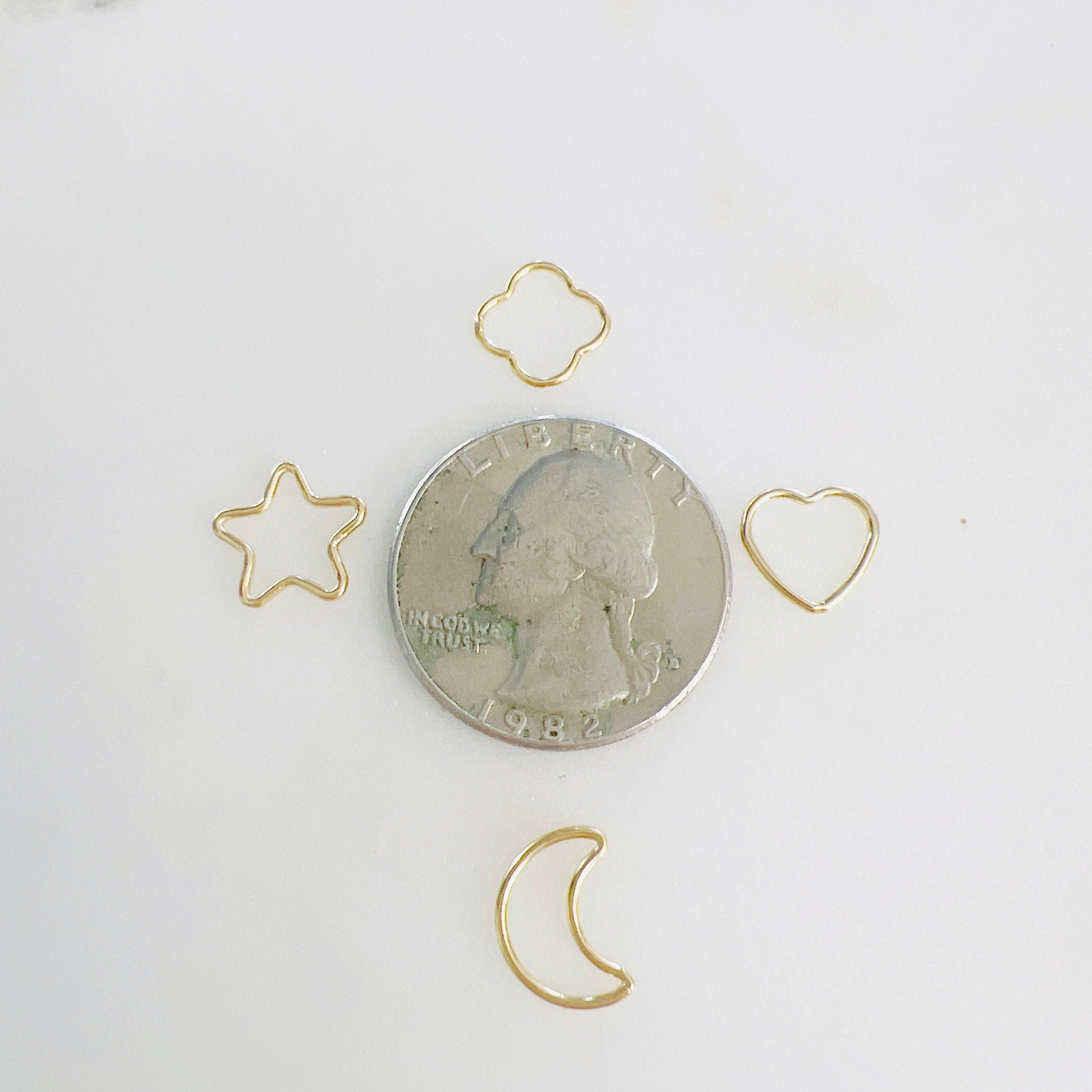 Sterling Silver or 14K Gold Filled Smooth Star Heart Moon Clover (2pc)