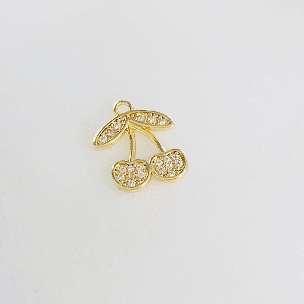 Gold Plated Cubic Zirconia CZ Pave Cherries Cherry Charm Juicy