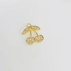 Gold Plated Cubic Zirconia CZ Pave Cherries Cherry Charm Juicy