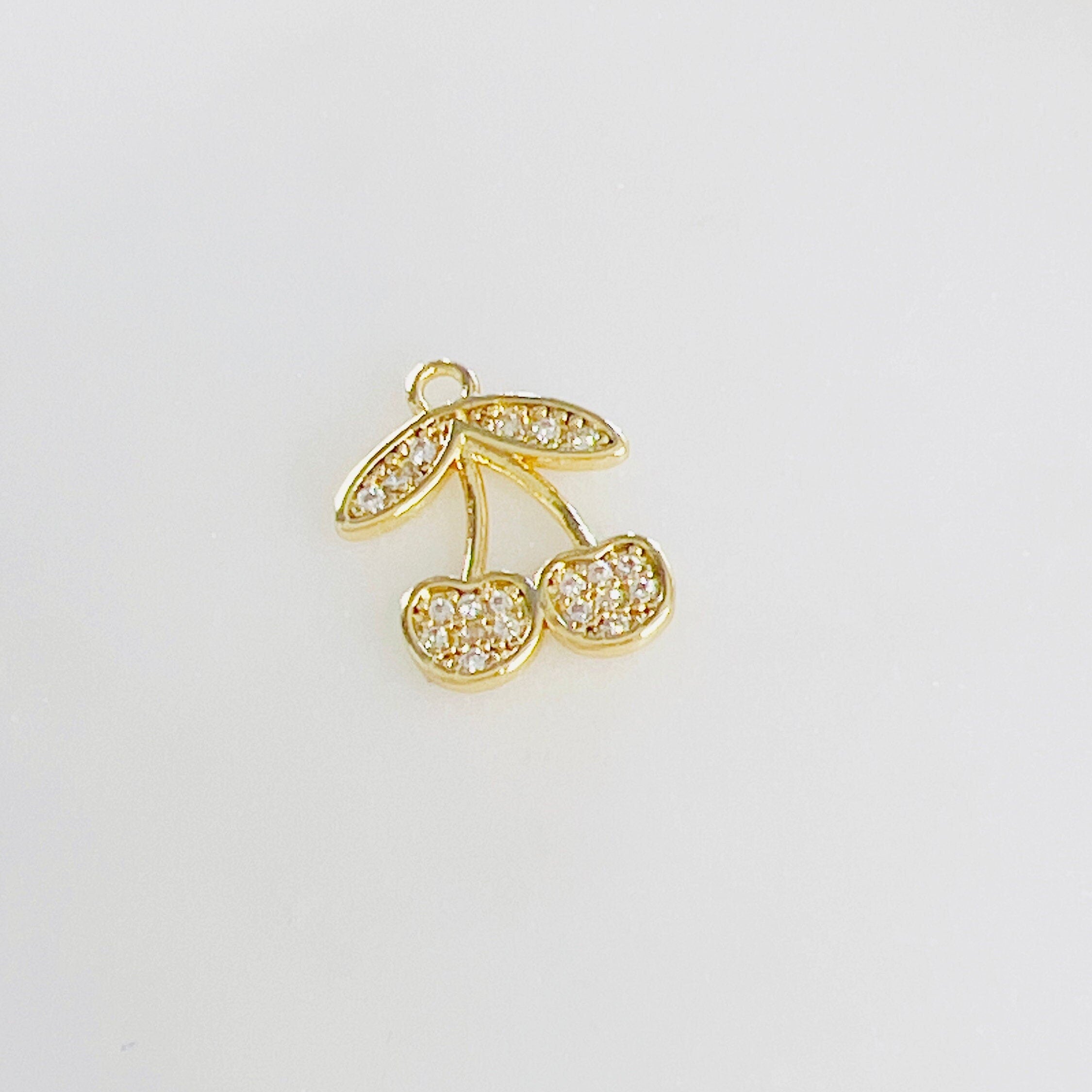 Gold Plated Cubic Zirconia CZ Pave Cherries Cherry Charm Juicy