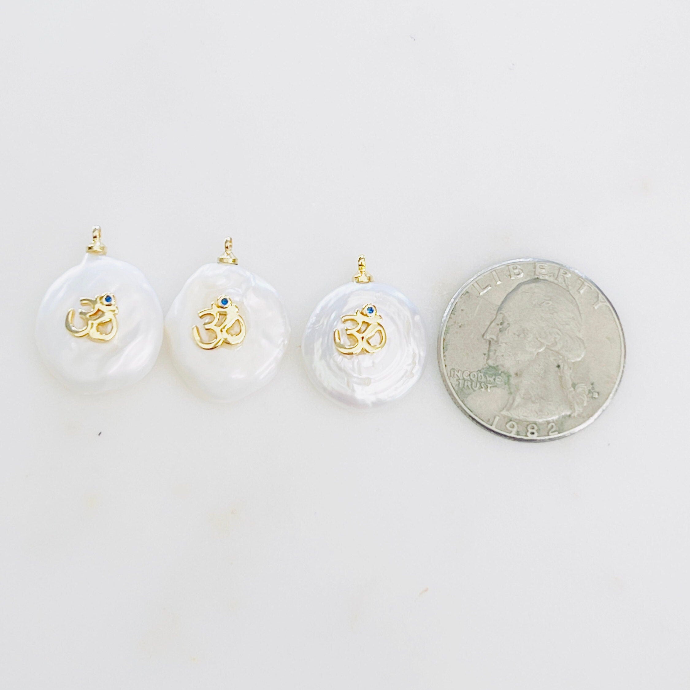 Gold Plated Freshwater Blue Cubic Zirconia Center Ohm Om Pearl