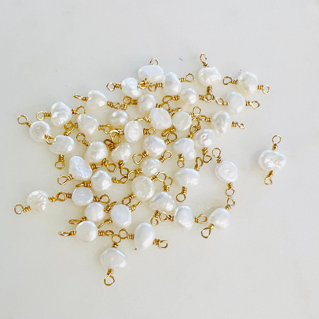 Gold Plated Tiny Freshwater Pearl 2 Loop Connector Charm Pendant