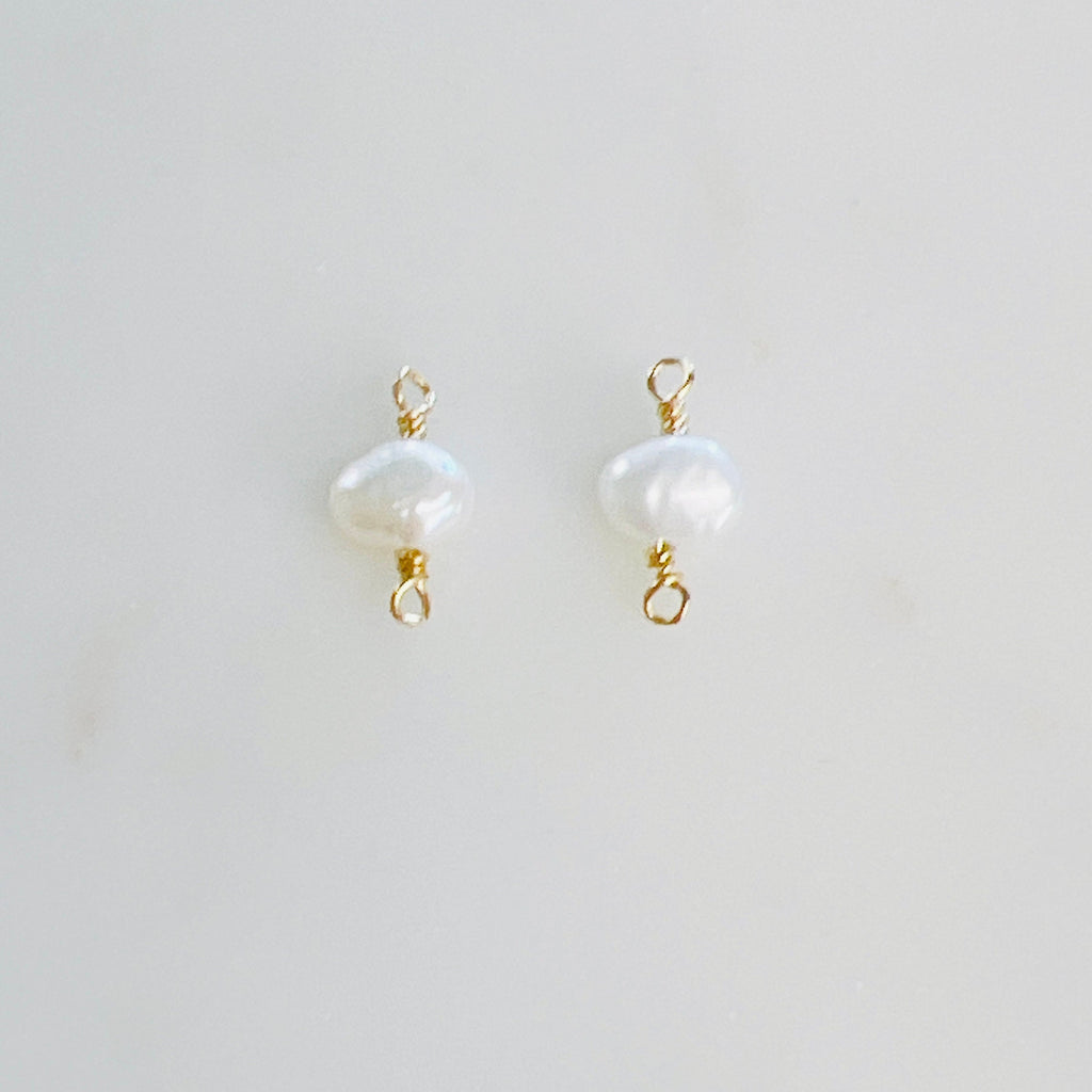 Gold Plated Tiny Freshwater Pearl 2 Loop Connector Charm Pendant