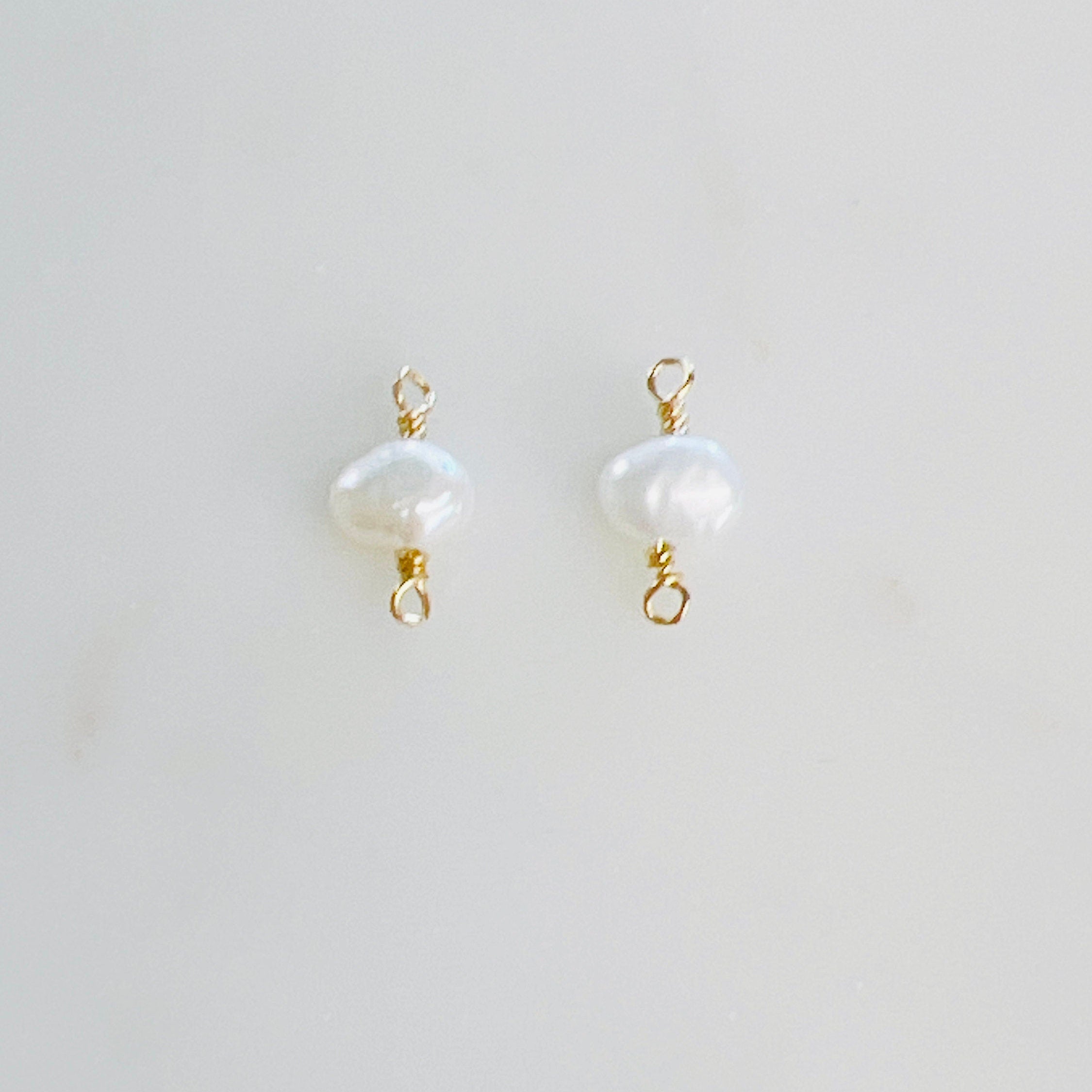 Gold Plated Tiny Freshwater Pearl 2 Loop Connector Charm Pendant