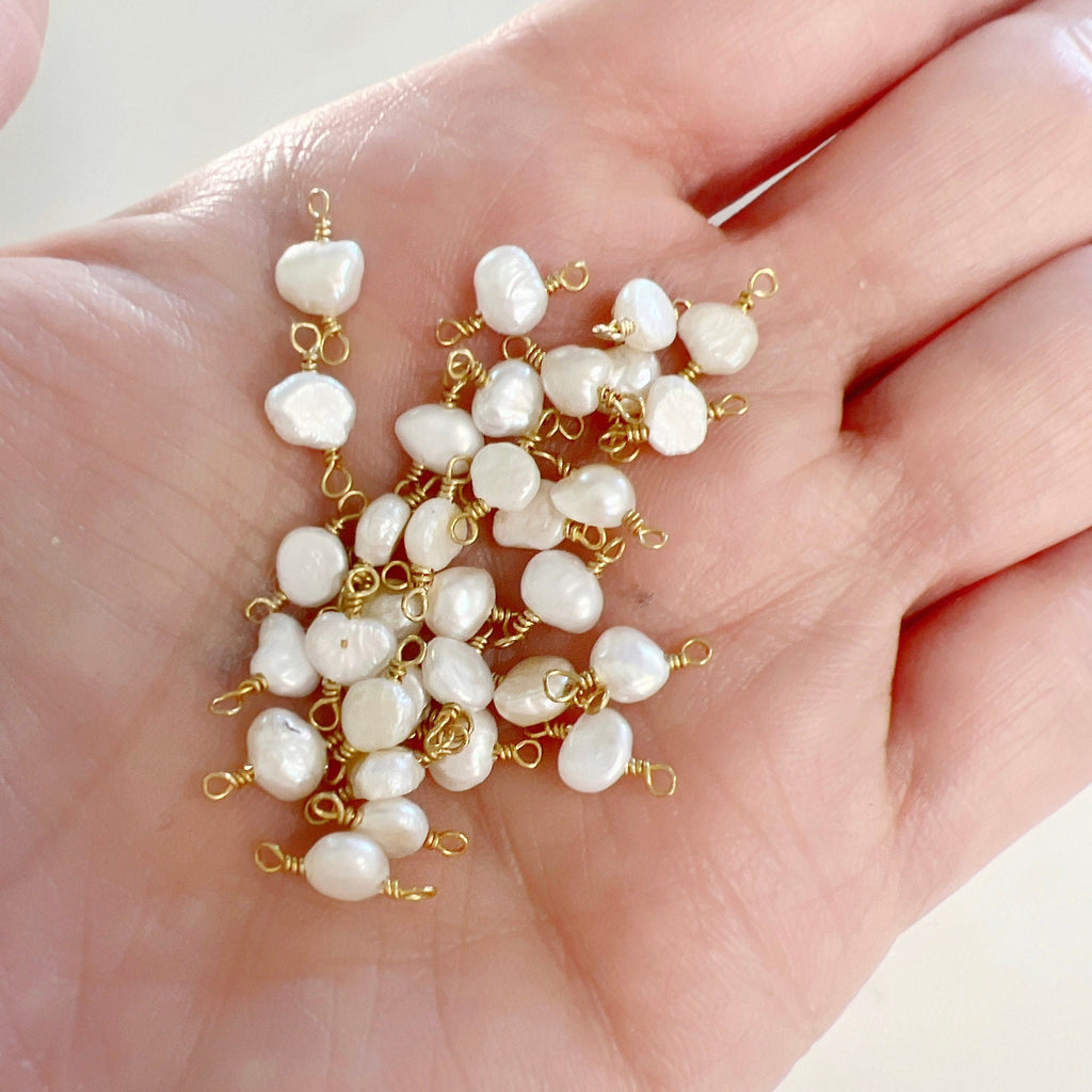 Gold Plated Tiny Freshwater Pearl 2 Loop Connector Charm Pendant