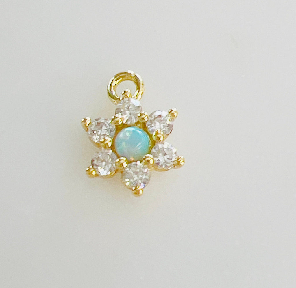 Gold Plated or Rhodium Plated Dainty Mini Flower Opal Cubic Zirconia Pave CZ