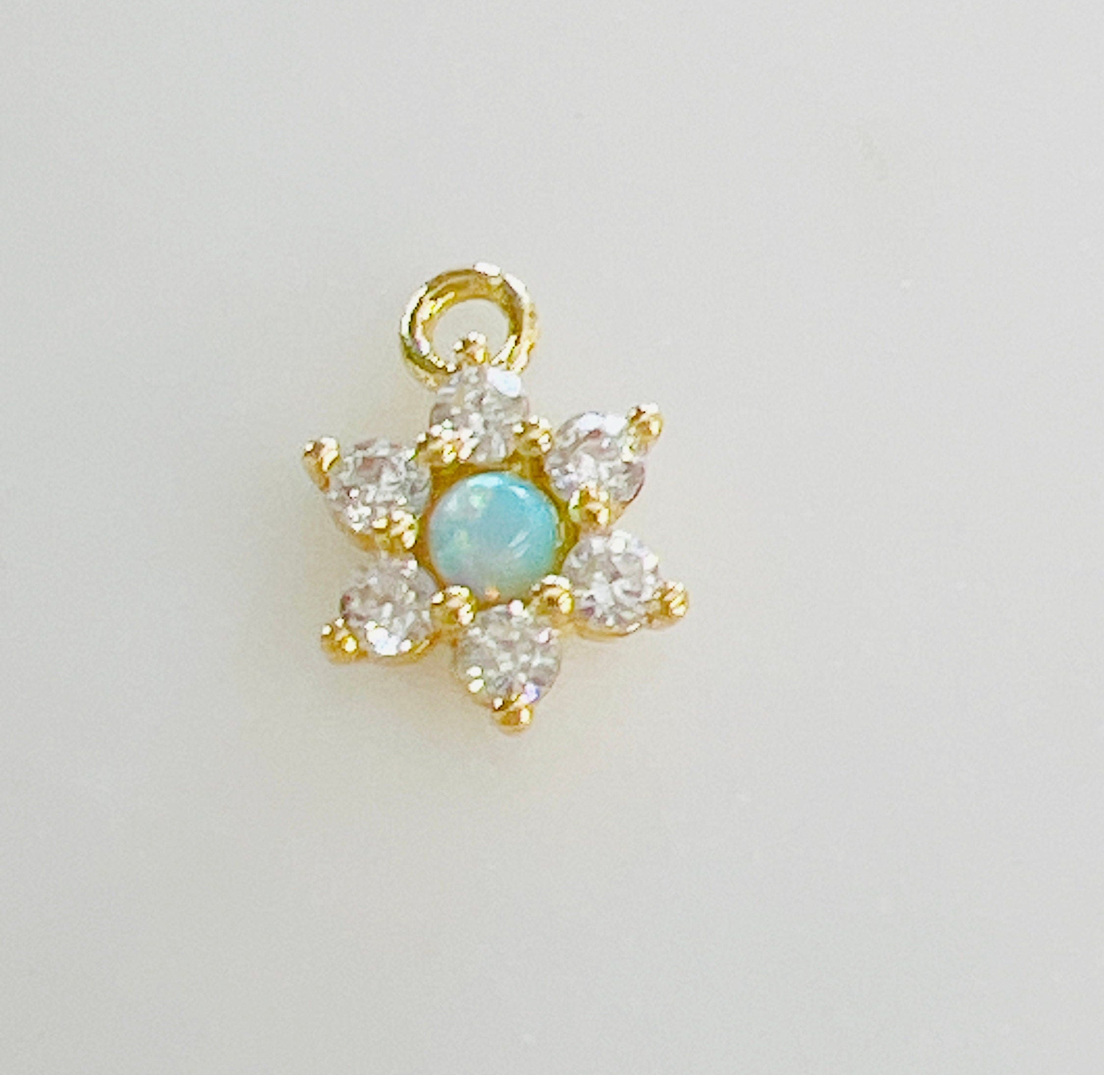 Gold Plated or Rhodium Plated Dainty Mini Flower Opal Cubic Zirconia Pave CZ
