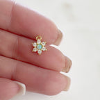 Gold Plated or Rhodium Plated Dainty Mini Flower Opal Cubic Zirconia Pave CZ