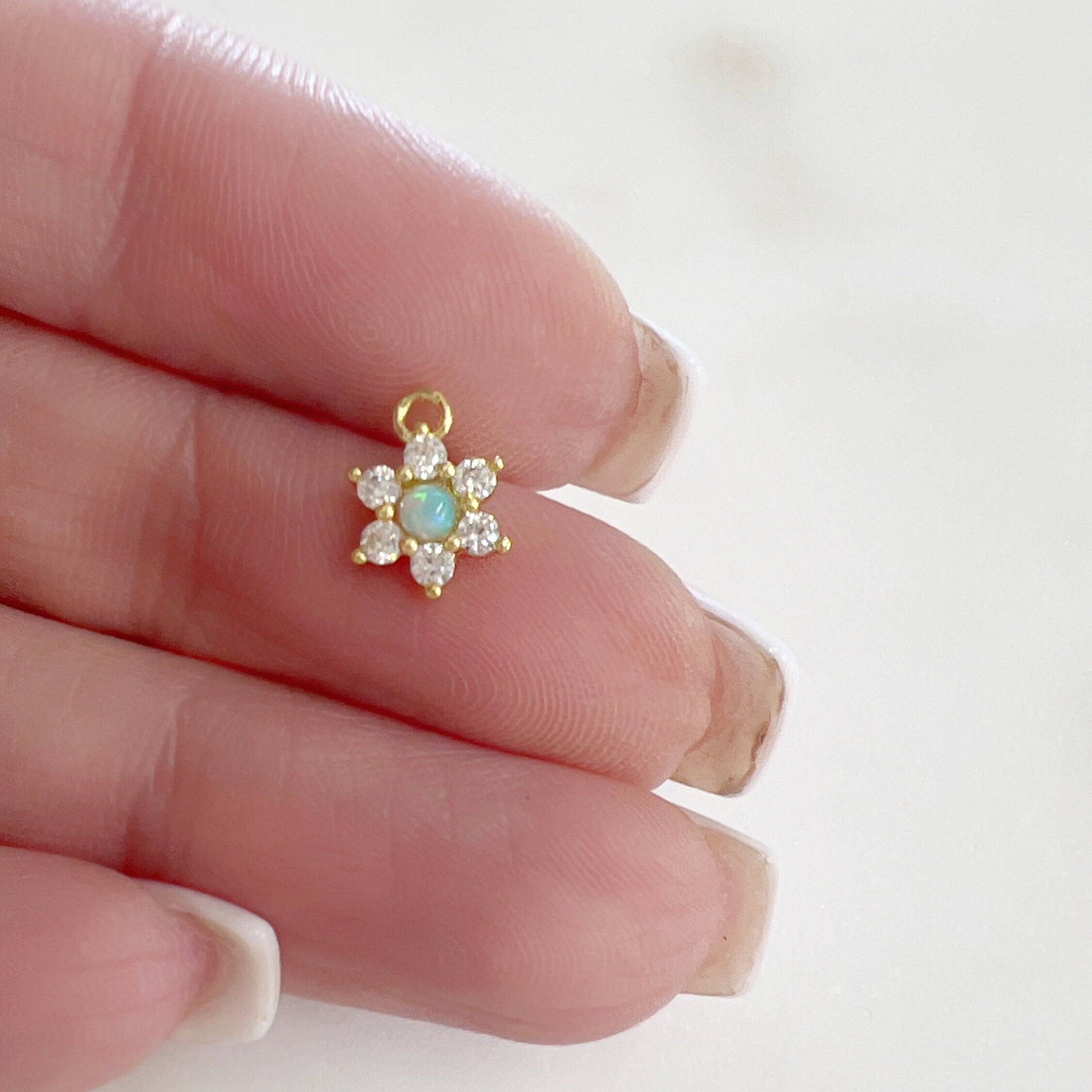 Gold Plated or Rhodium Plated Dainty Mini Flower Opal Cubic Zirconia Pave CZ