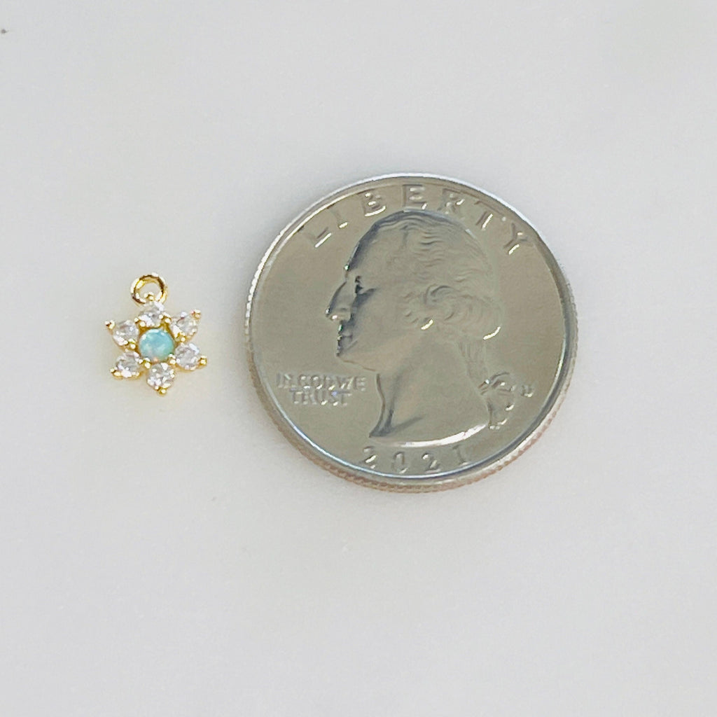 Gold Plated or Rhodium Plated Dainty Mini Flower Opal Cubic Zirconia Pave CZ