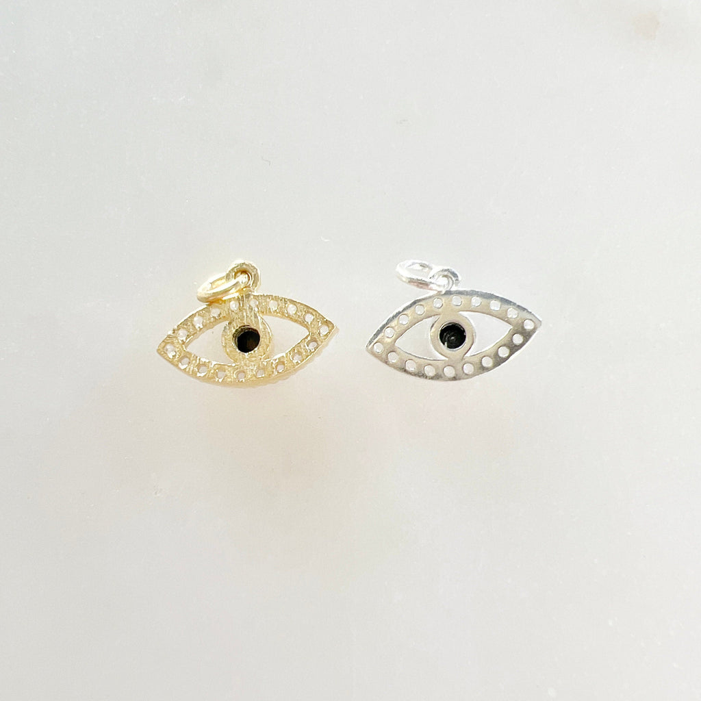 Sterling Silver or Gold Plated CZ Small Evil Eye Black Stone Eye or Necklace