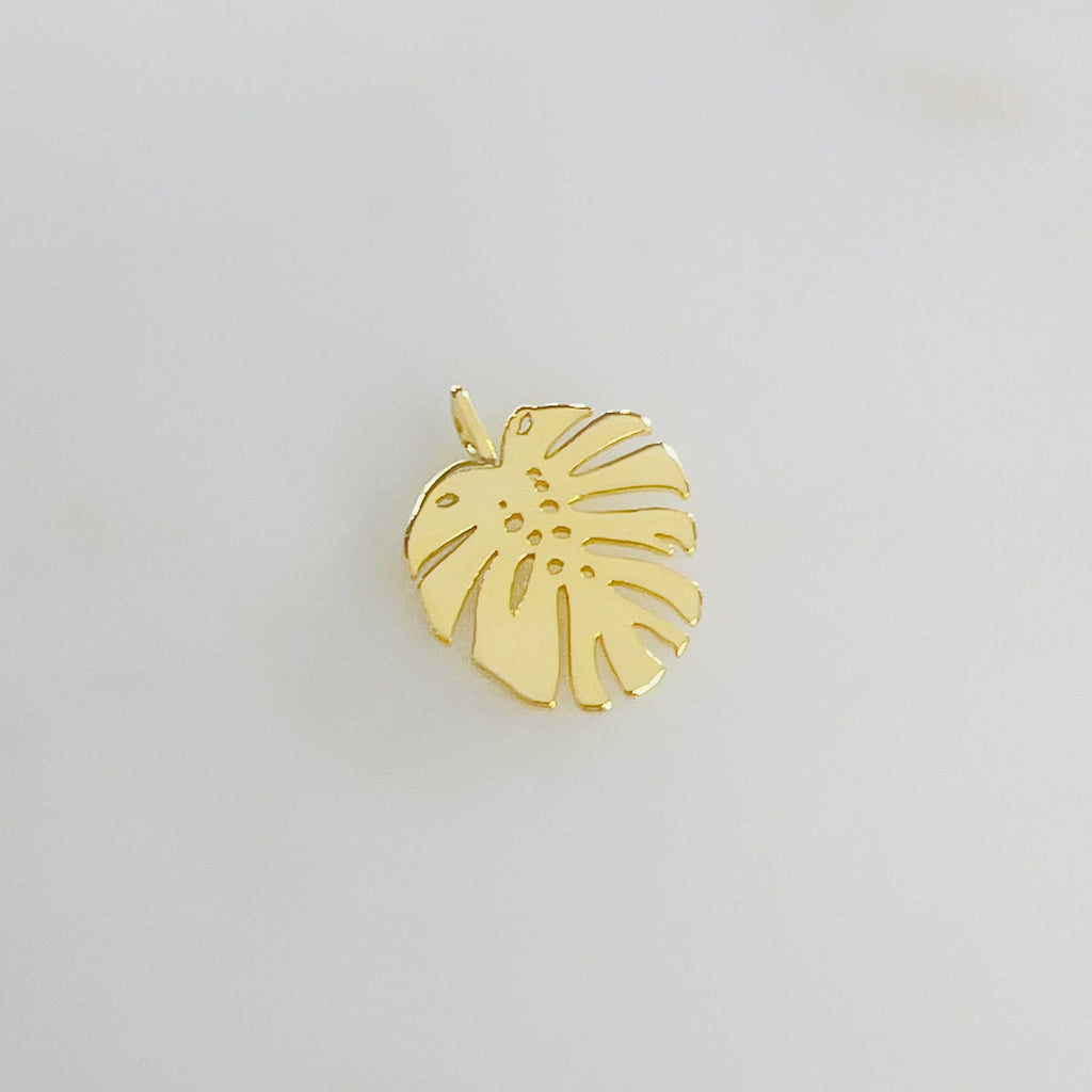 Gold Plated or Brass Tropical Monstera Leaf Plant Charm Sliding Leaf 20mm X