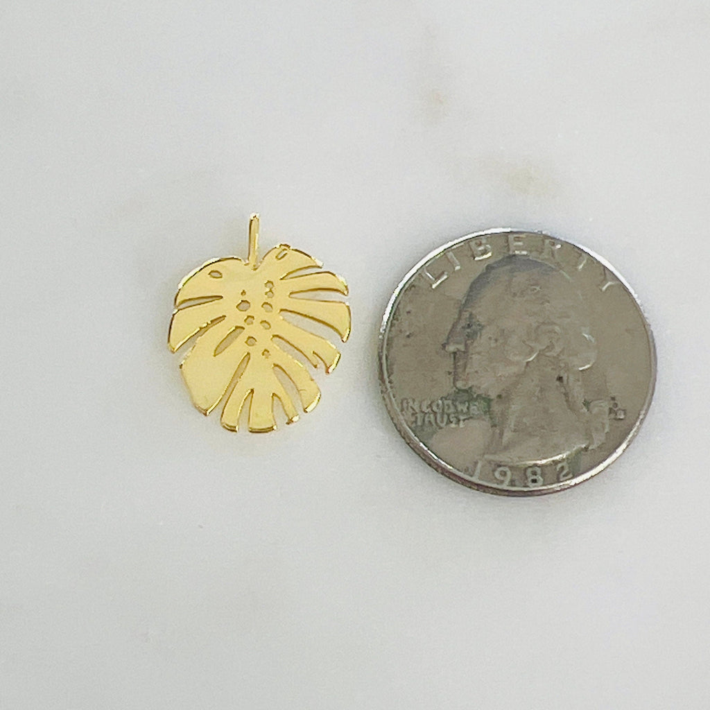 Gold Plated or Brass Tropical Monstera Leaf Plant Charm Sliding Leaf 20mm X