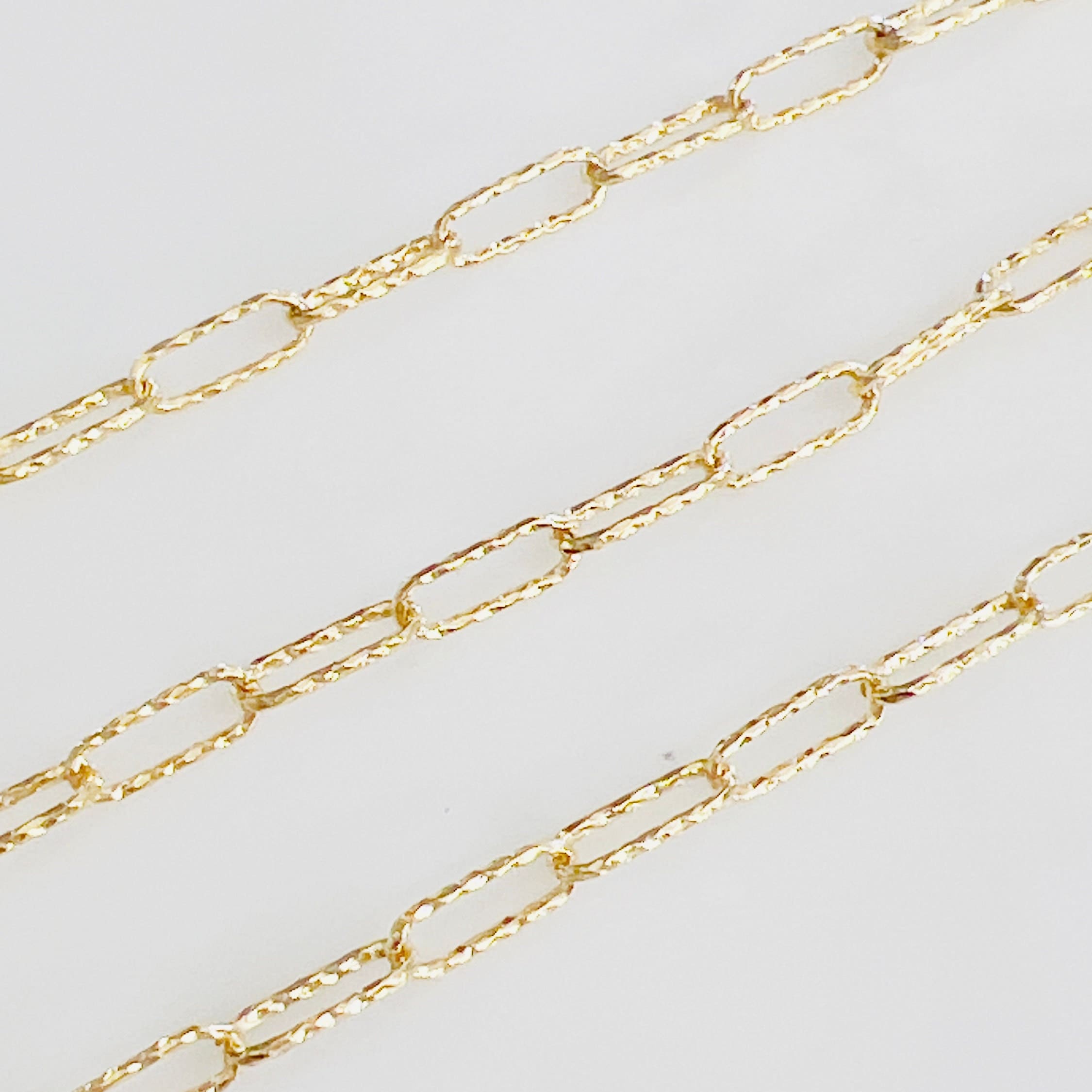 14K Gold Filled 11.4mm x 4.3mm Shimmer Textured Elongated – Sold by the Foot