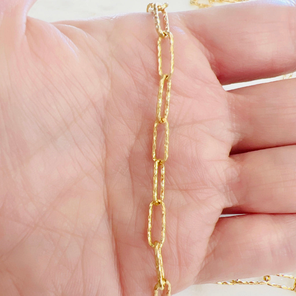 14K Gold Filled 11.4mm x 4.3mm Shimmer Textured Elongated – Sold by the Foot