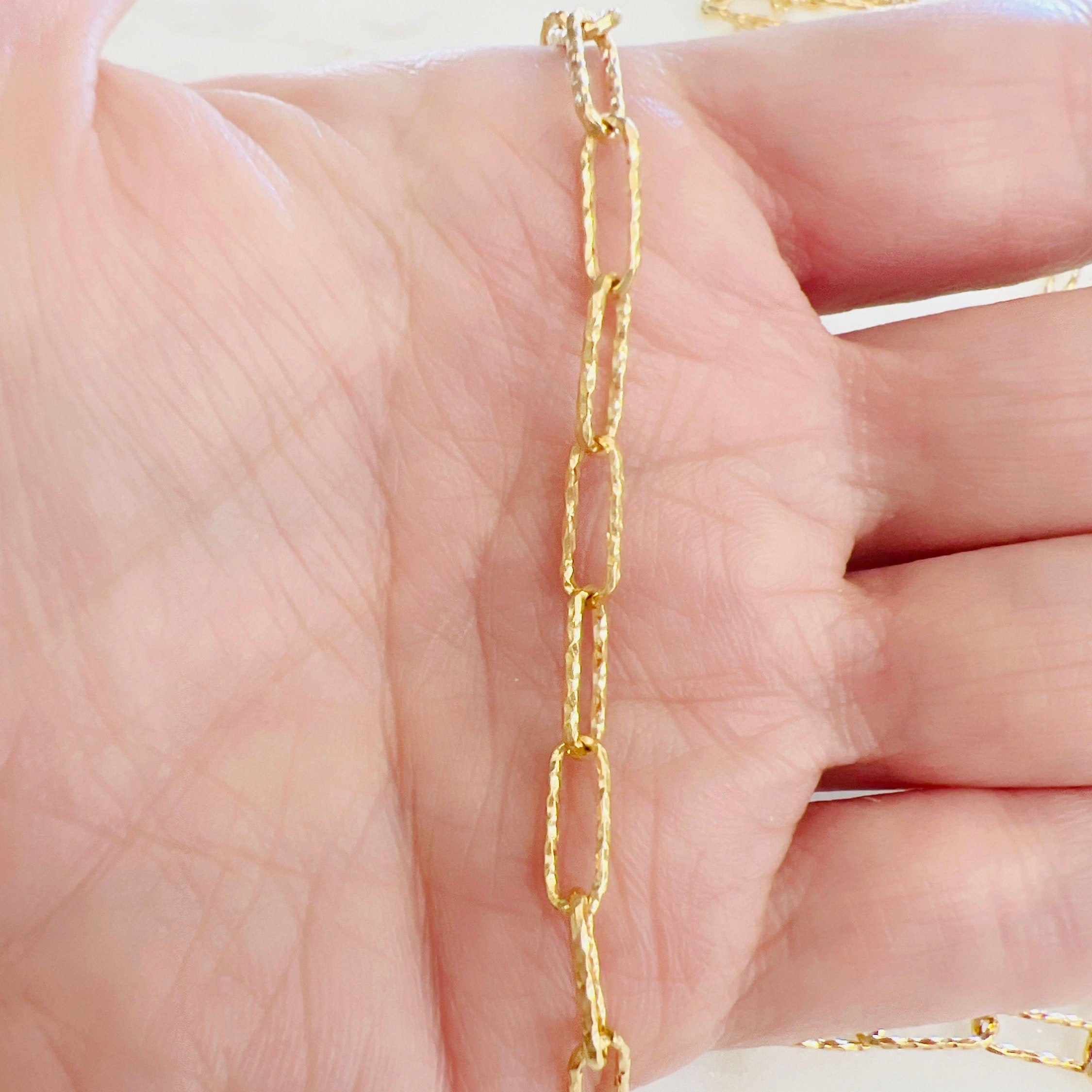 14K Gold Filled 11.4mm x 4.3mm Shimmer Textured Elongated – Sold by the Foot