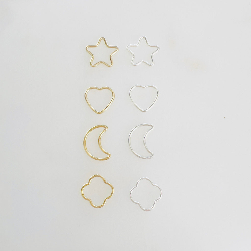 Sterling Silver or 14K Gold Filled Smooth Star Heart Moon Clover (2pc)