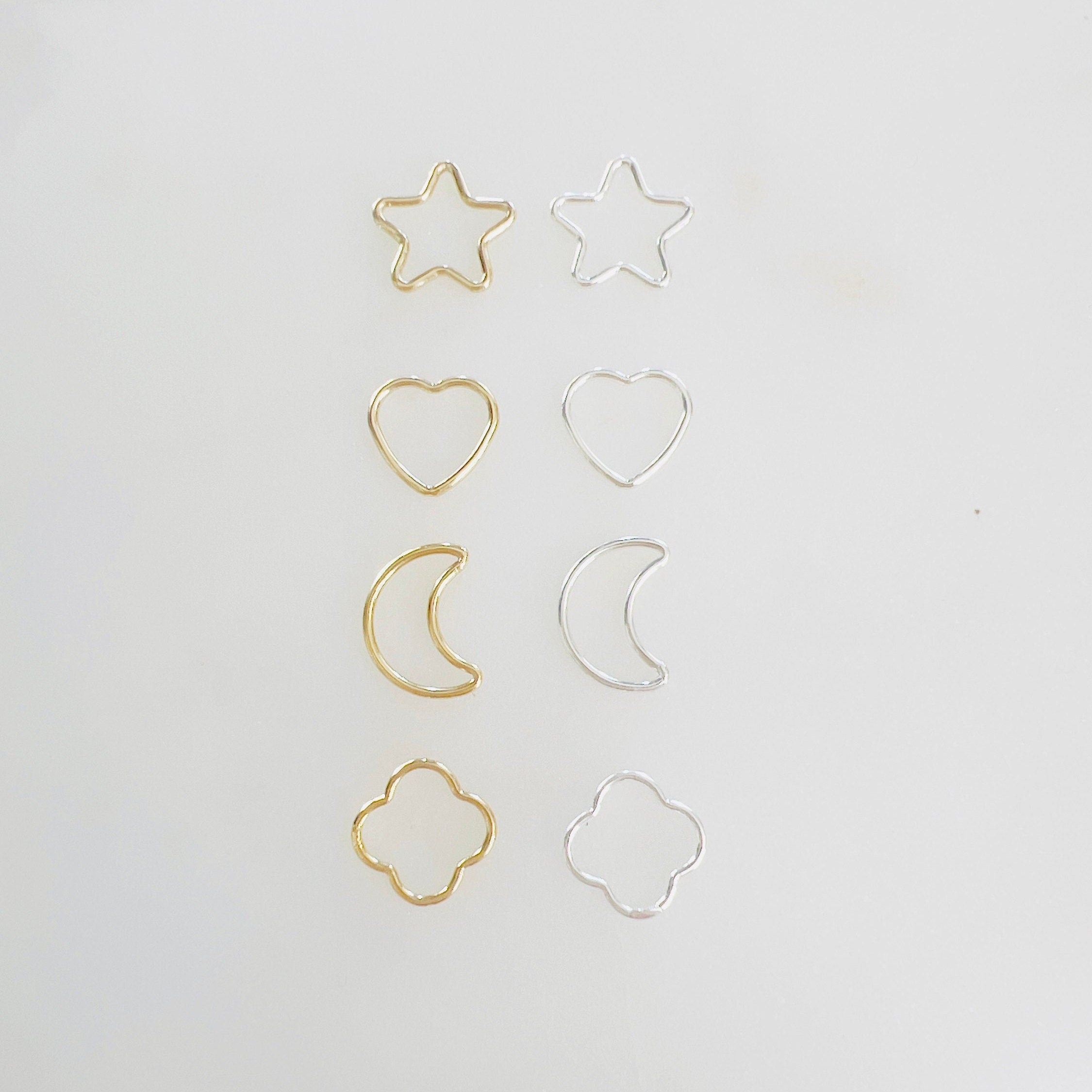 Sterling Silver or 14K Gold Filled Smooth Star Heart Moon Clover (2pc)