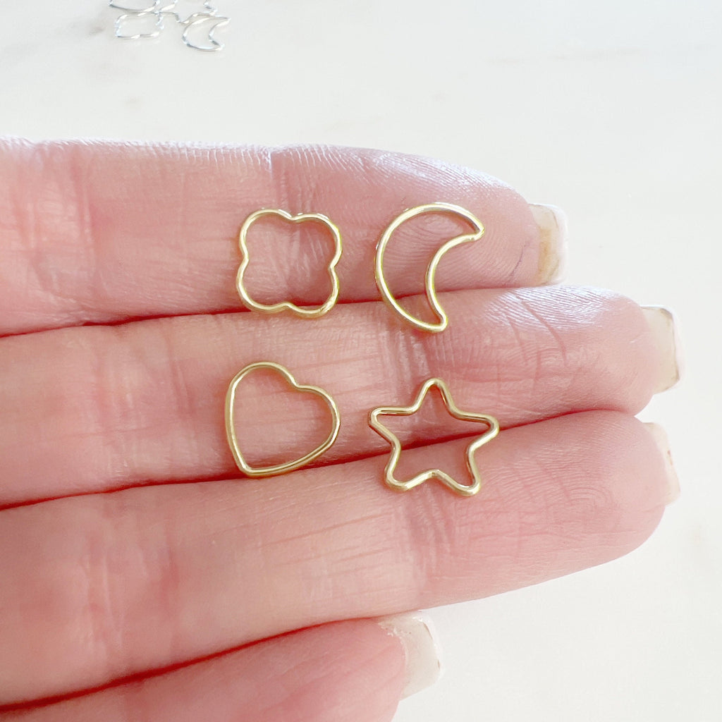 Sterling Silver or 14K Gold Filled Smooth Star Heart Moon Clover (2pc)