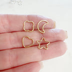 Sterling Silver or 14K Gold Filled Smooth Star Heart Moon Clover (2pc)
