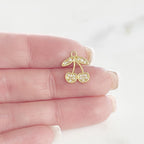 Gold Plated Cubic Zirconia CZ Pave Cherries Cherry Charm Juicy