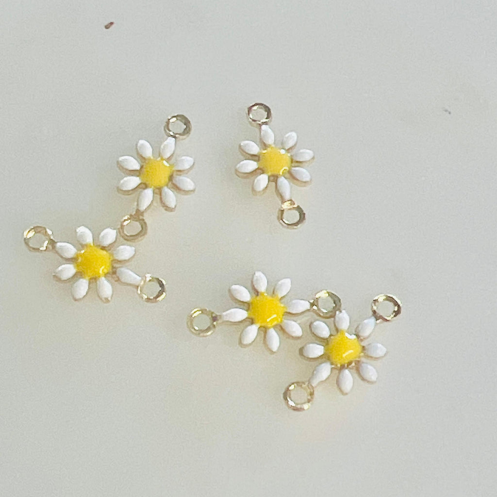 Gold Plated Dainty Daisy Flower 2 Loop Connector Double Sided (5pc)