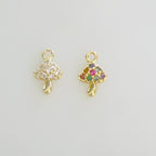 Gold Plated Teeny Tiny Clear or Muti Cubic Zirconia Mushroom Charm