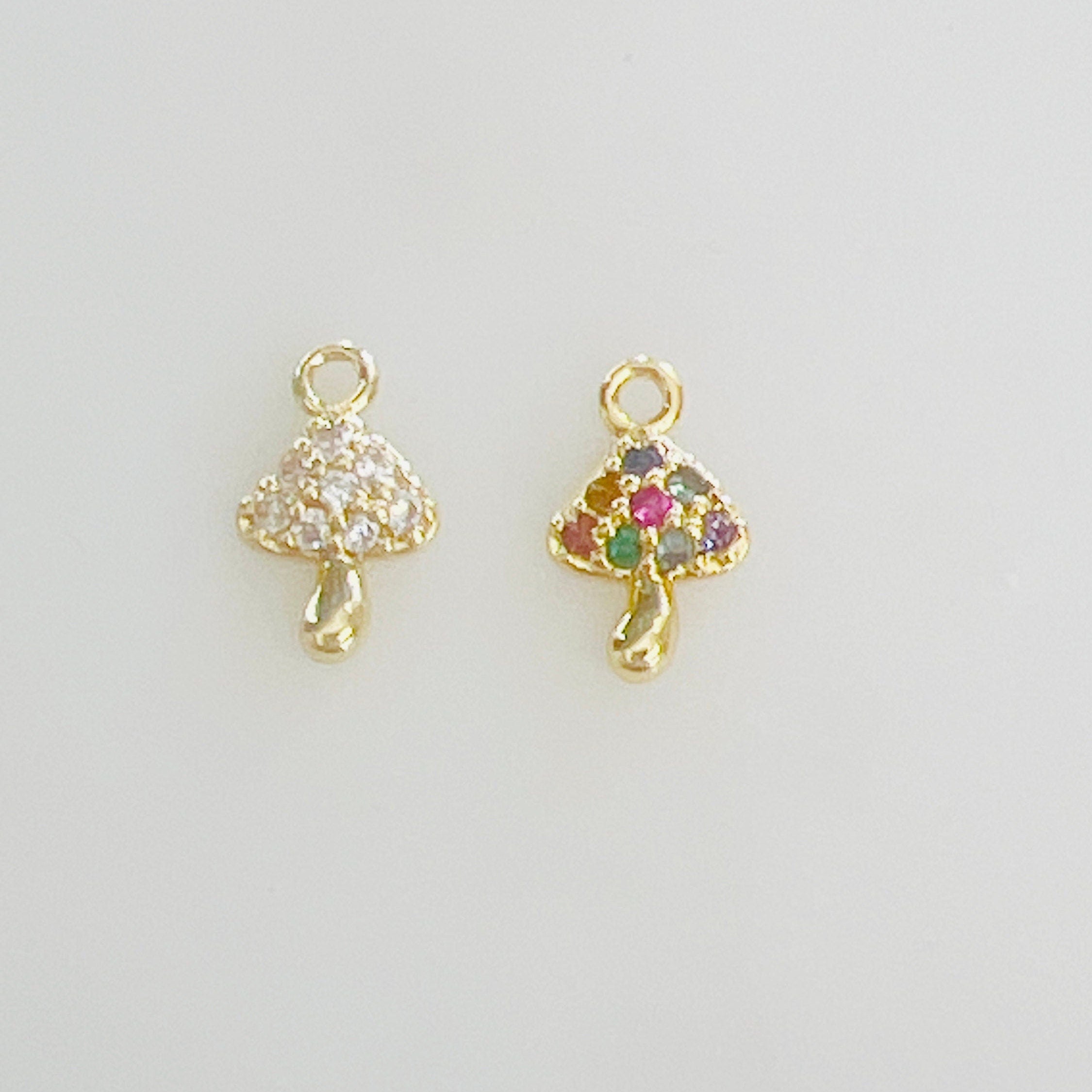 Gold Plated Teeny Tiny Clear or Muti Cubic Zirconia Mushroom Charm