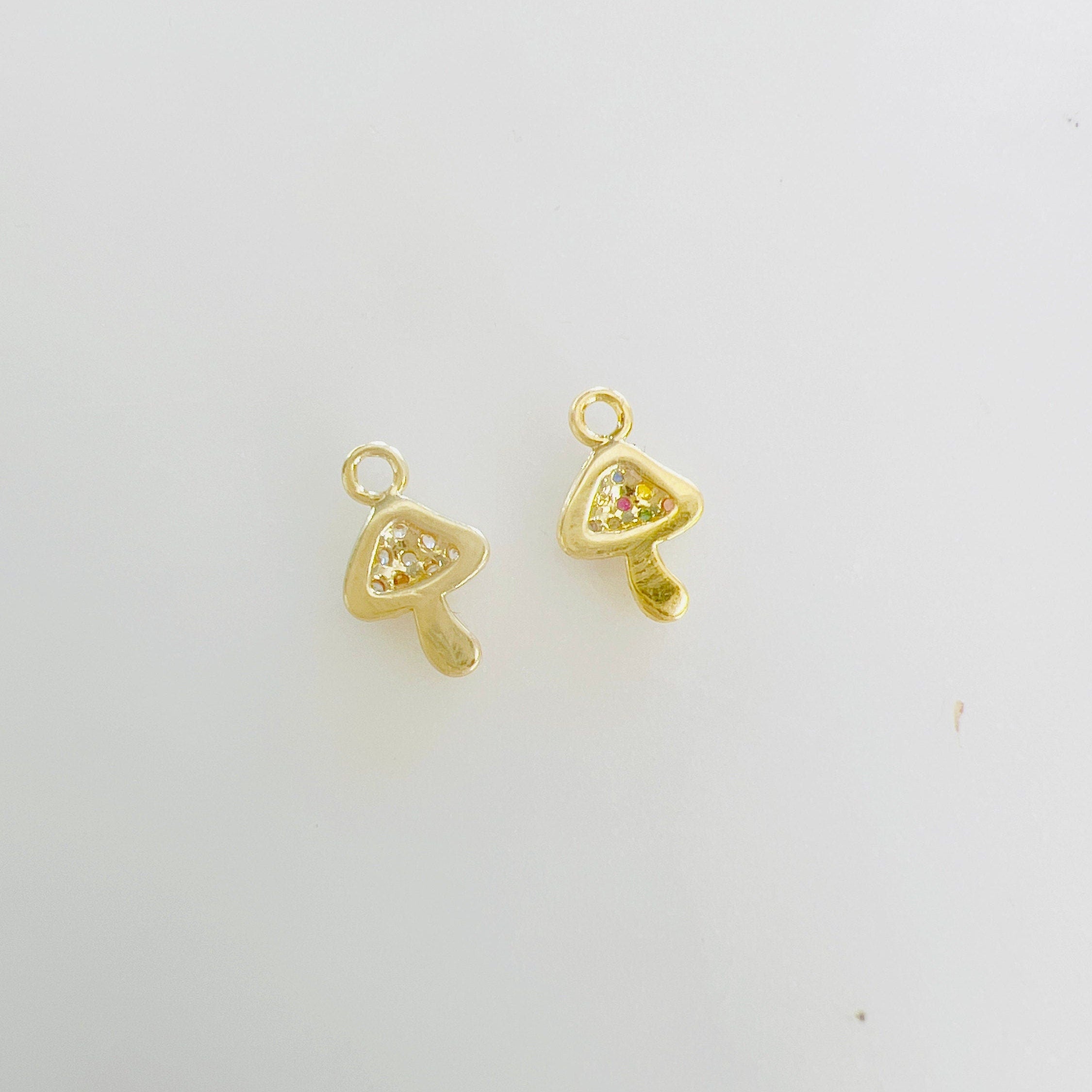 Gold Plated Teeny Tiny Clear or Muti Cubic Zirconia Mushroom Charm