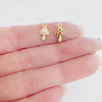 Gold Plated Teeny Tiny Clear or Muti Cubic Zirconia Mushroom Charm