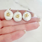 Gold Plated Freshwater Blue Cubic Zirconia Center Ohm Om Pearl
