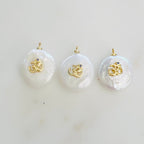Gold Plated Freshwater Blue Cubic Zirconia Center Ohm Om Pearl