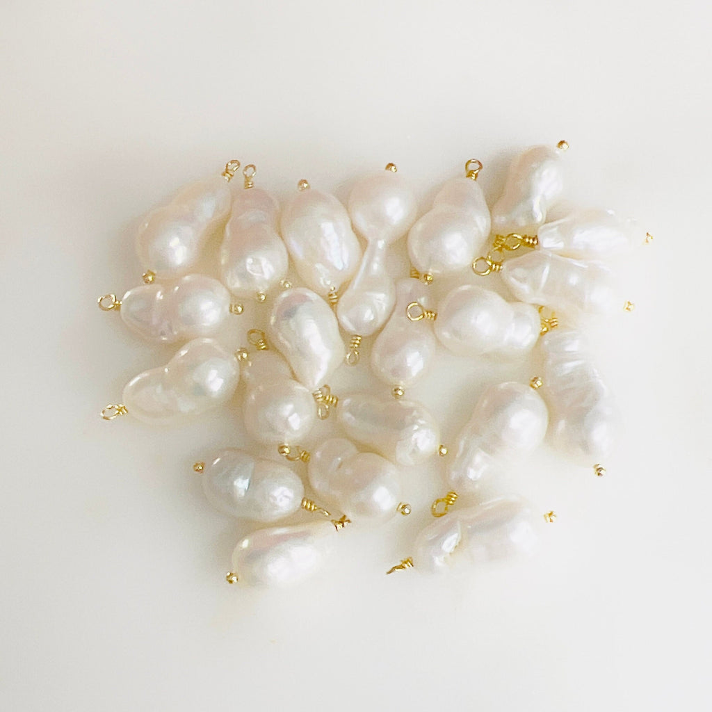 Gold Plated Wire Wrapped Freshwater Pearl Teardrop Potato Shape