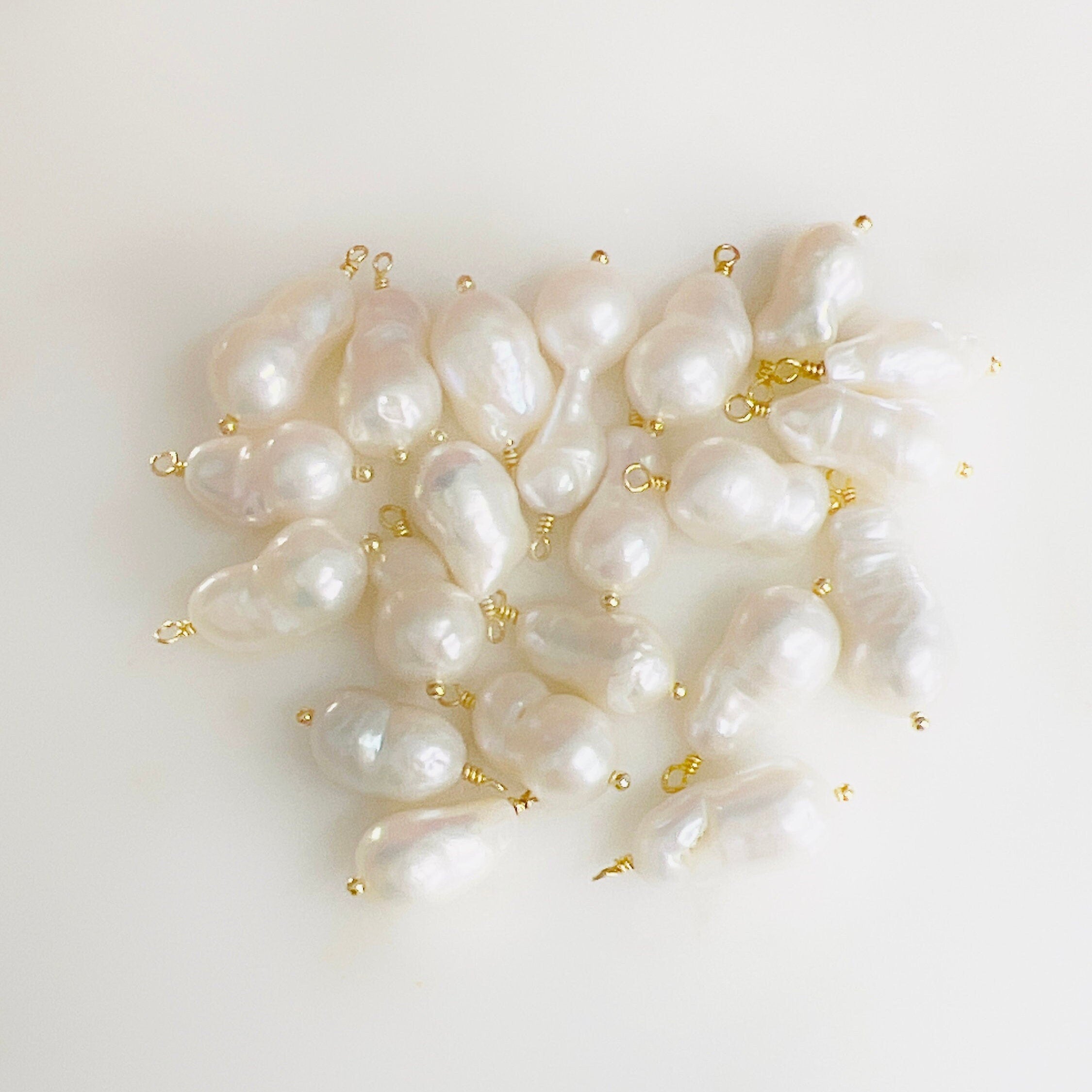 Gold Plated Wire Wrapped Freshwater Pearl Teardrop Potato Shape