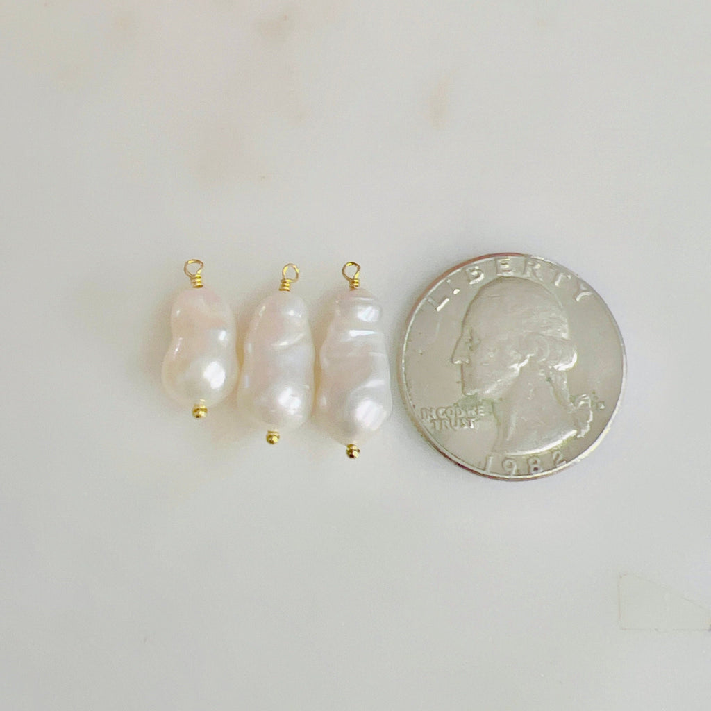 Gold Plated Wire Wrapped Freshwater Pearl Teardrop Potato Shape