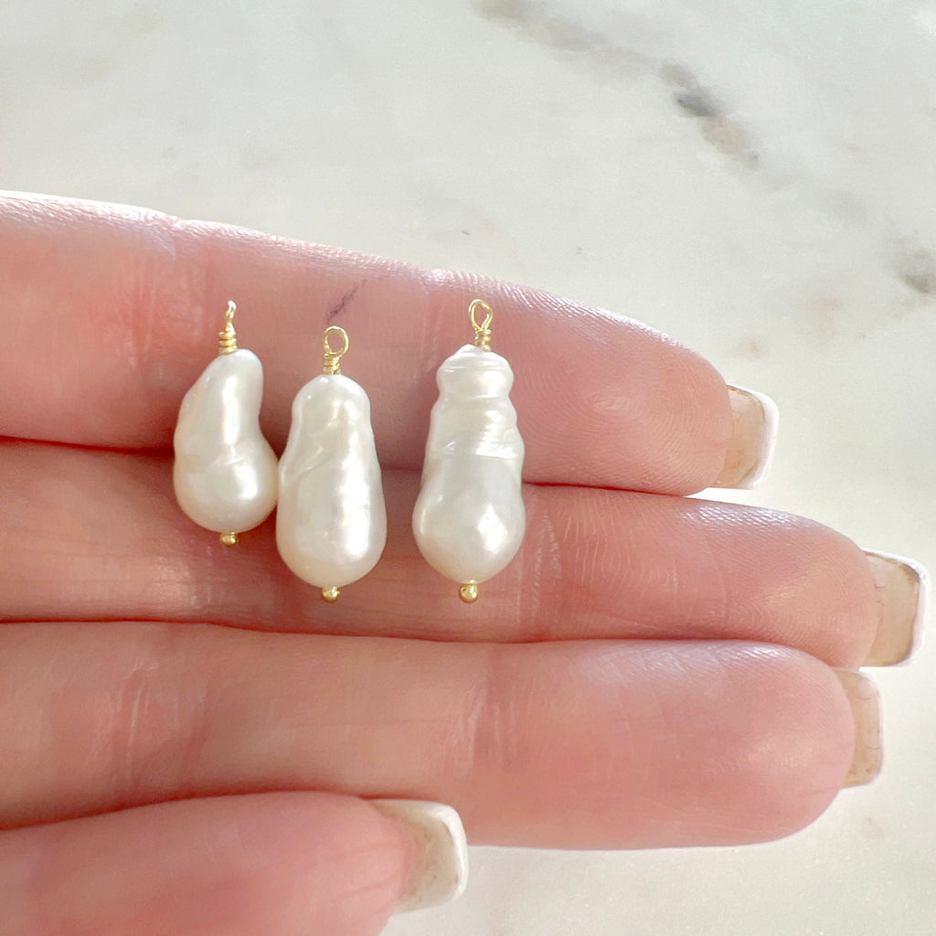 Gold Plated Wire Wrapped Freshwater Pearl Teardrop Potato Shape