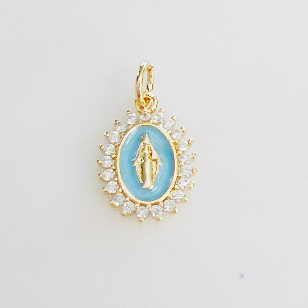 Gold Plated Mini Detailed Mother Mary Cubic Zirconia Pavé Religious