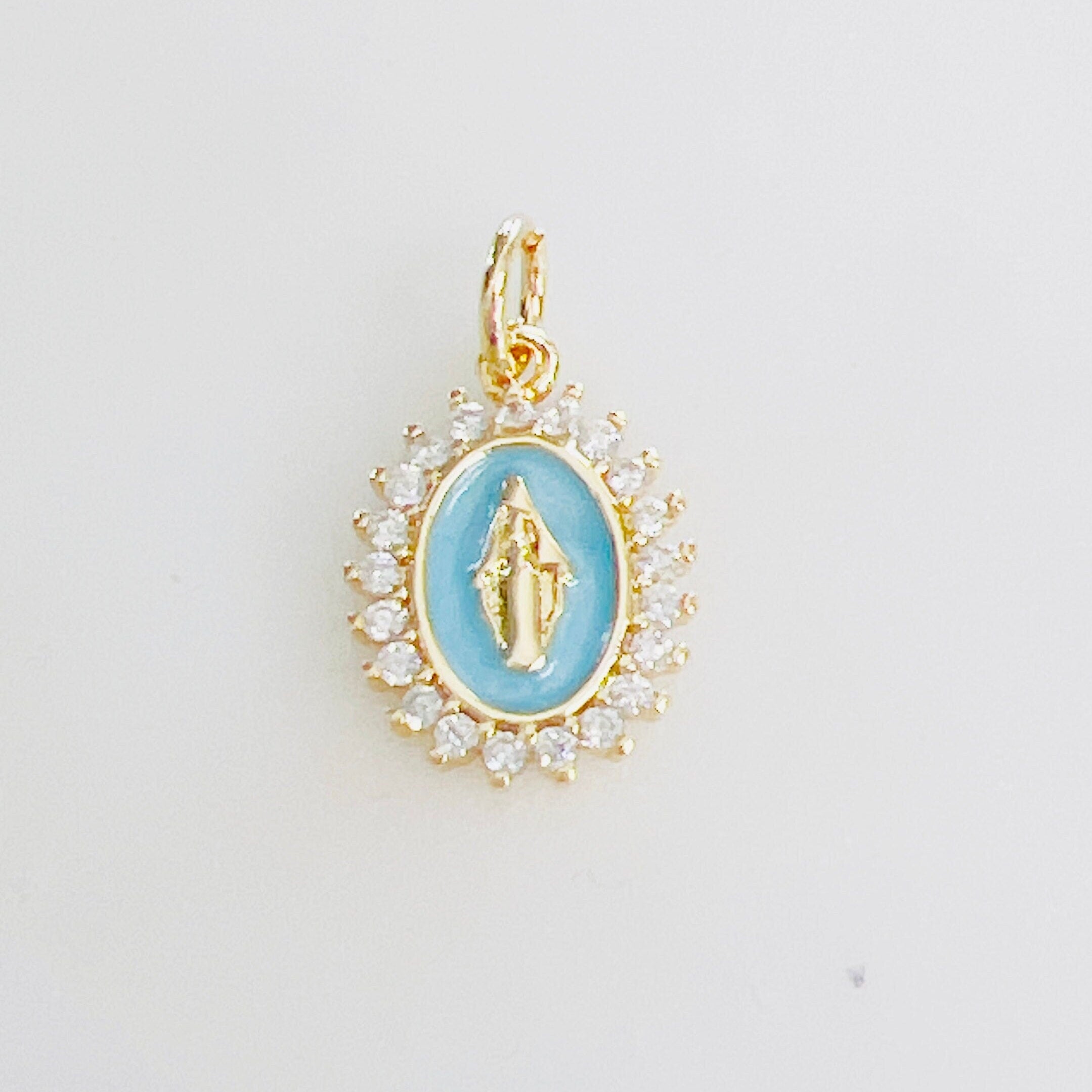 Gold Plated Mini Detailed Mother Mary Cubic Zirconia Pavé Religious