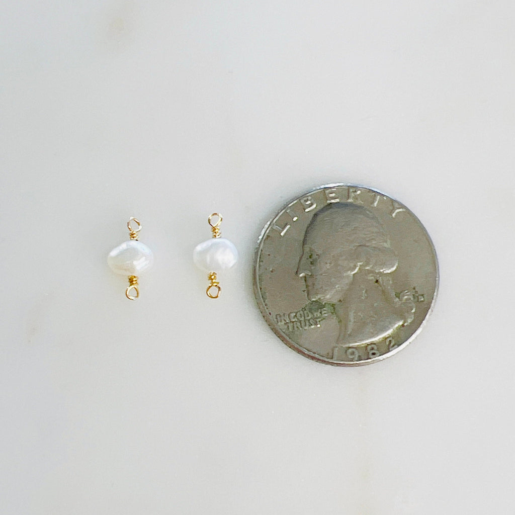 Gold Plated Tiny Freshwater Pearl 2 Loop Connector Charm Pendant