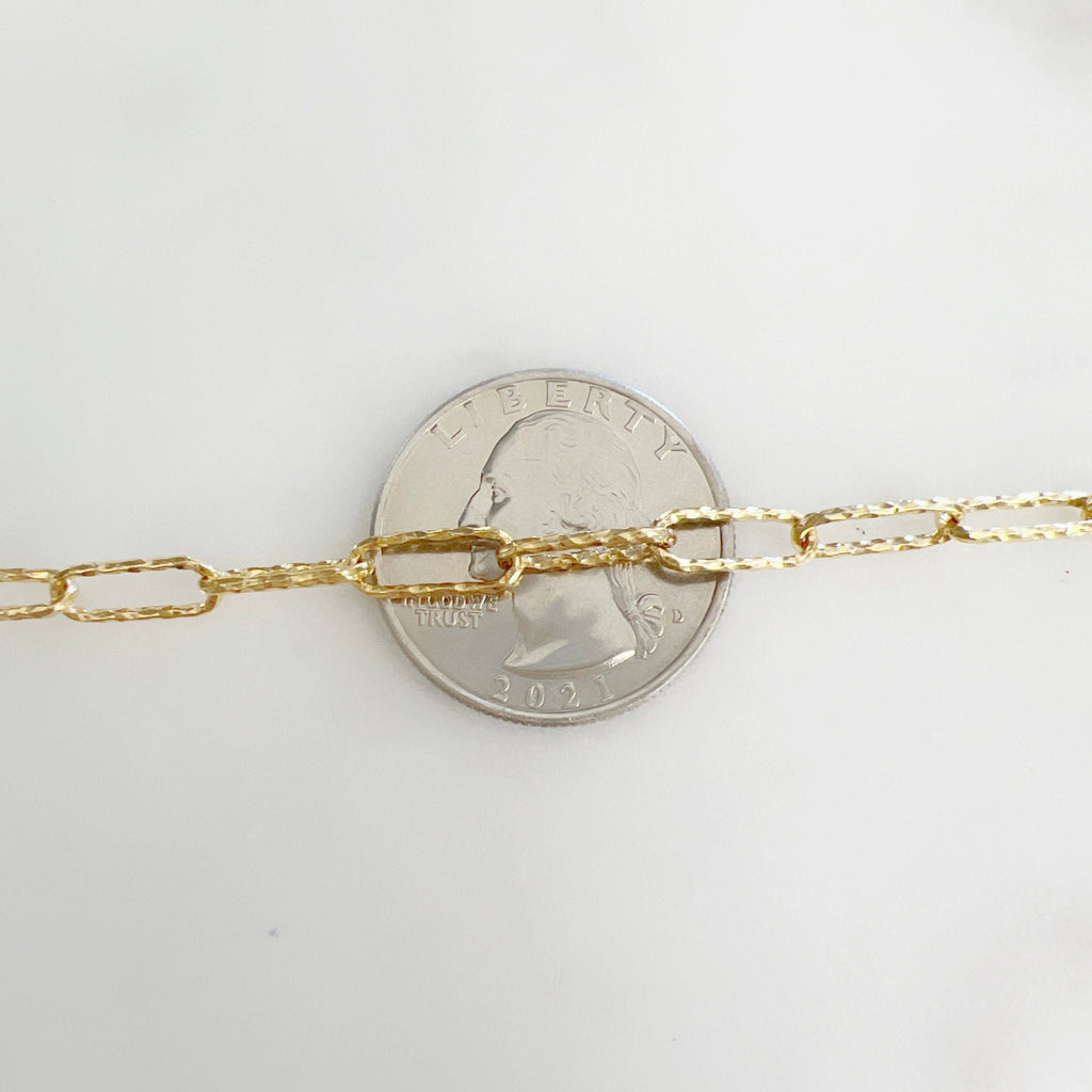 14K Gold Filled 11.4mm x 4.3mm Shimmer Textured Elongated – Sold by the Foot
