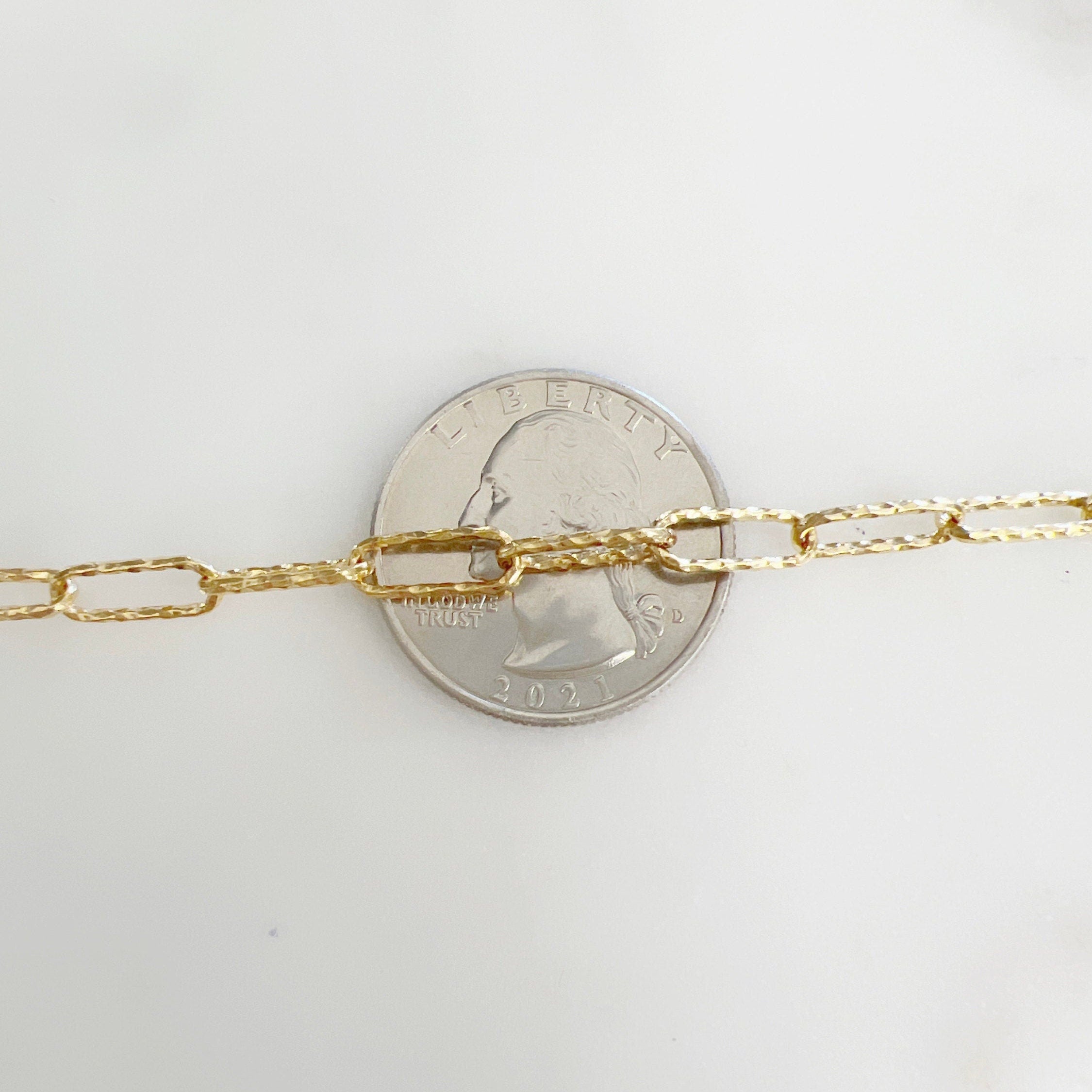 14K Gold Filled 11.4mm x 4.3mm Shimmer Textured Elongated – Sold by the Foot