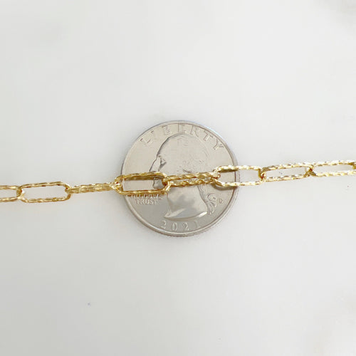 14K Gold Filled 11.4mm x 4.3mm Shimmer Textured Elongated – Sold by the Foot