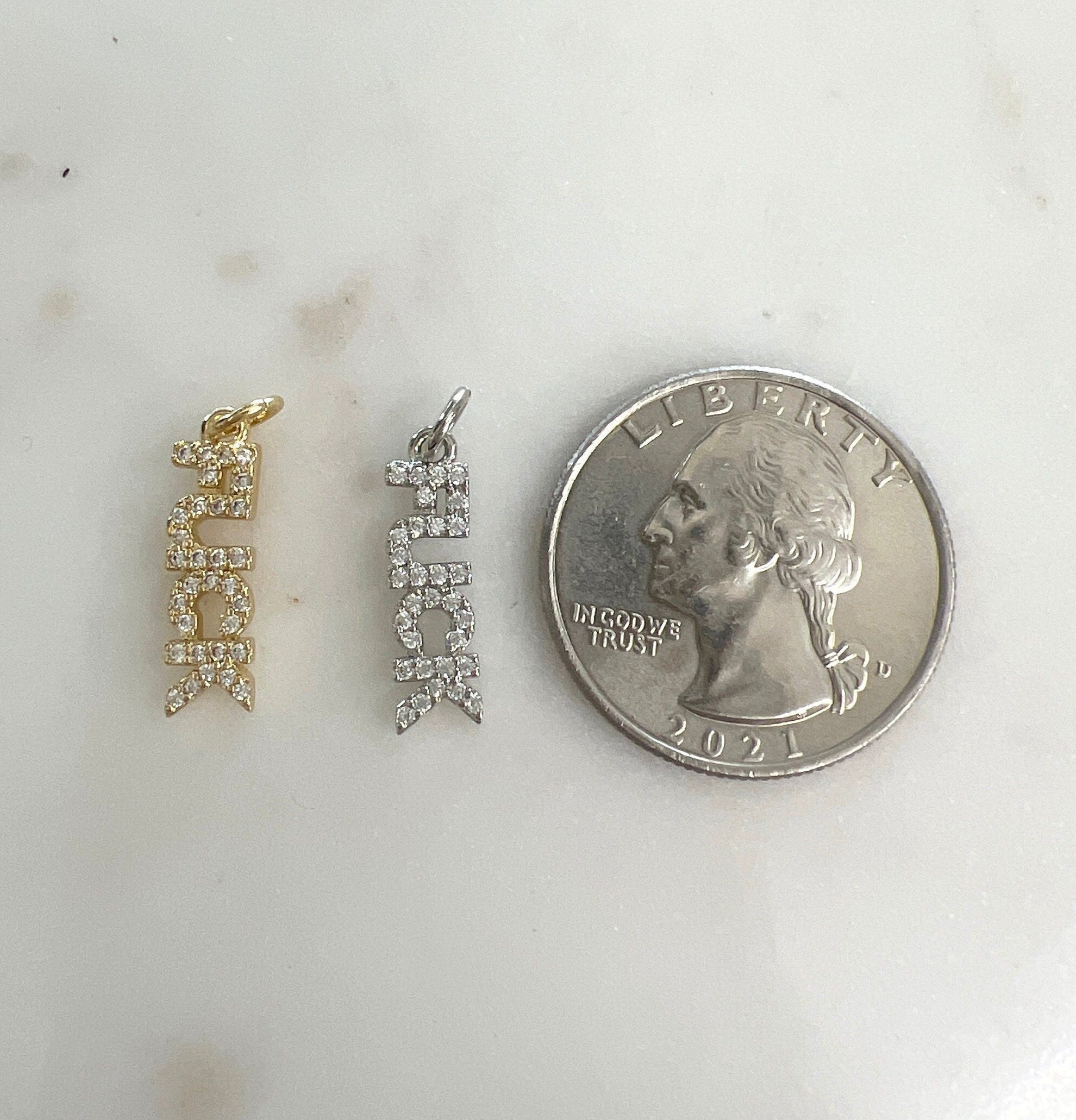 Gold Plated or Base Metal or Cubic Zirconia FUCK F*** Charm Letter Charm CZ