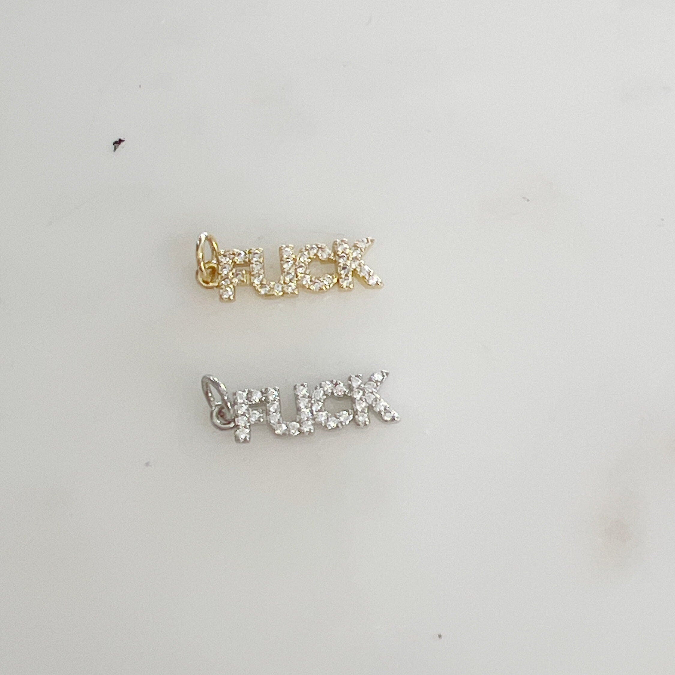 Gold Plated or Base Metal or Cubic Zirconia FUCK F*** Charm Letter Charm CZ