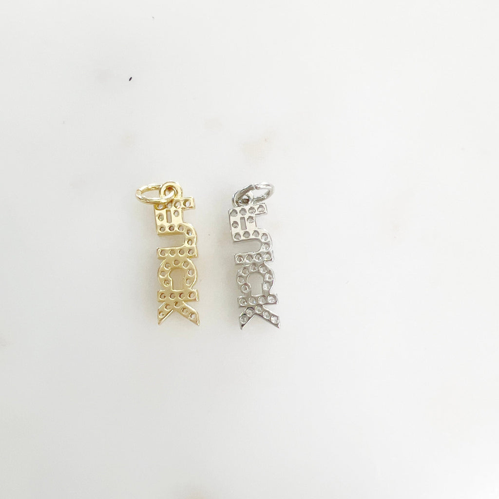 Gold Plated or Base Metal or Cubic Zirconia FUCK F*** Charm Letter Charm CZ