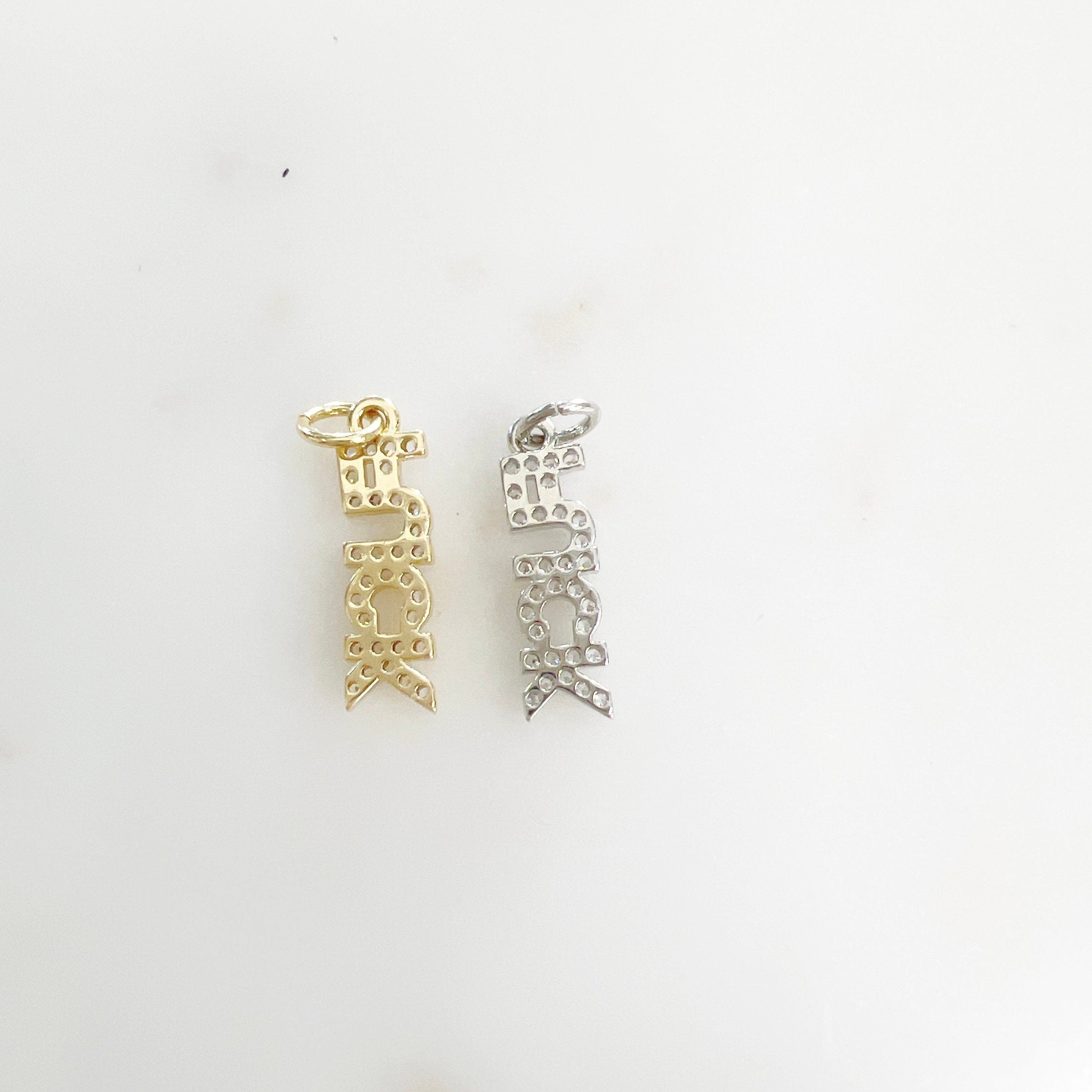 Gold Plated or Base Metal or Cubic Zirconia FUCK F*** Charm Letter Charm CZ