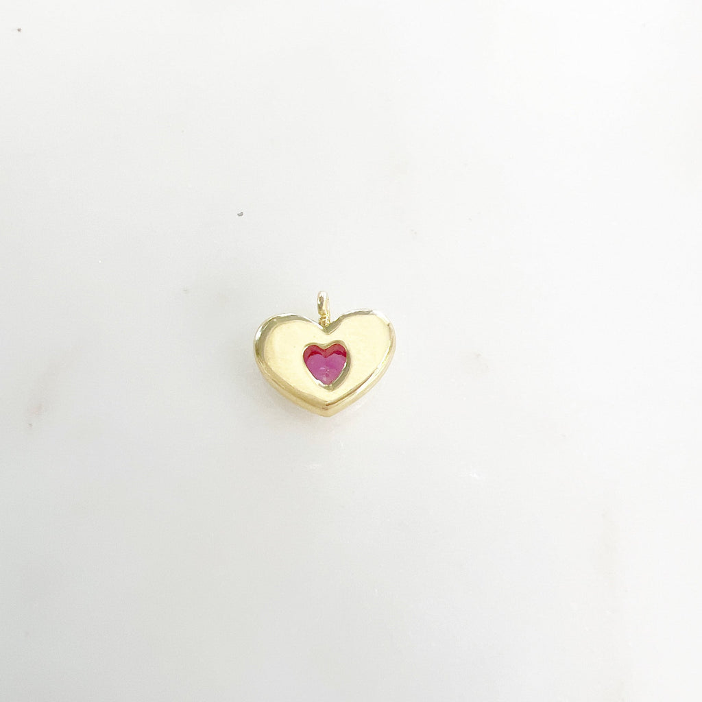 Gold Plated Cubic Zirconia Thick Heart Charm Pendant Valentine"s