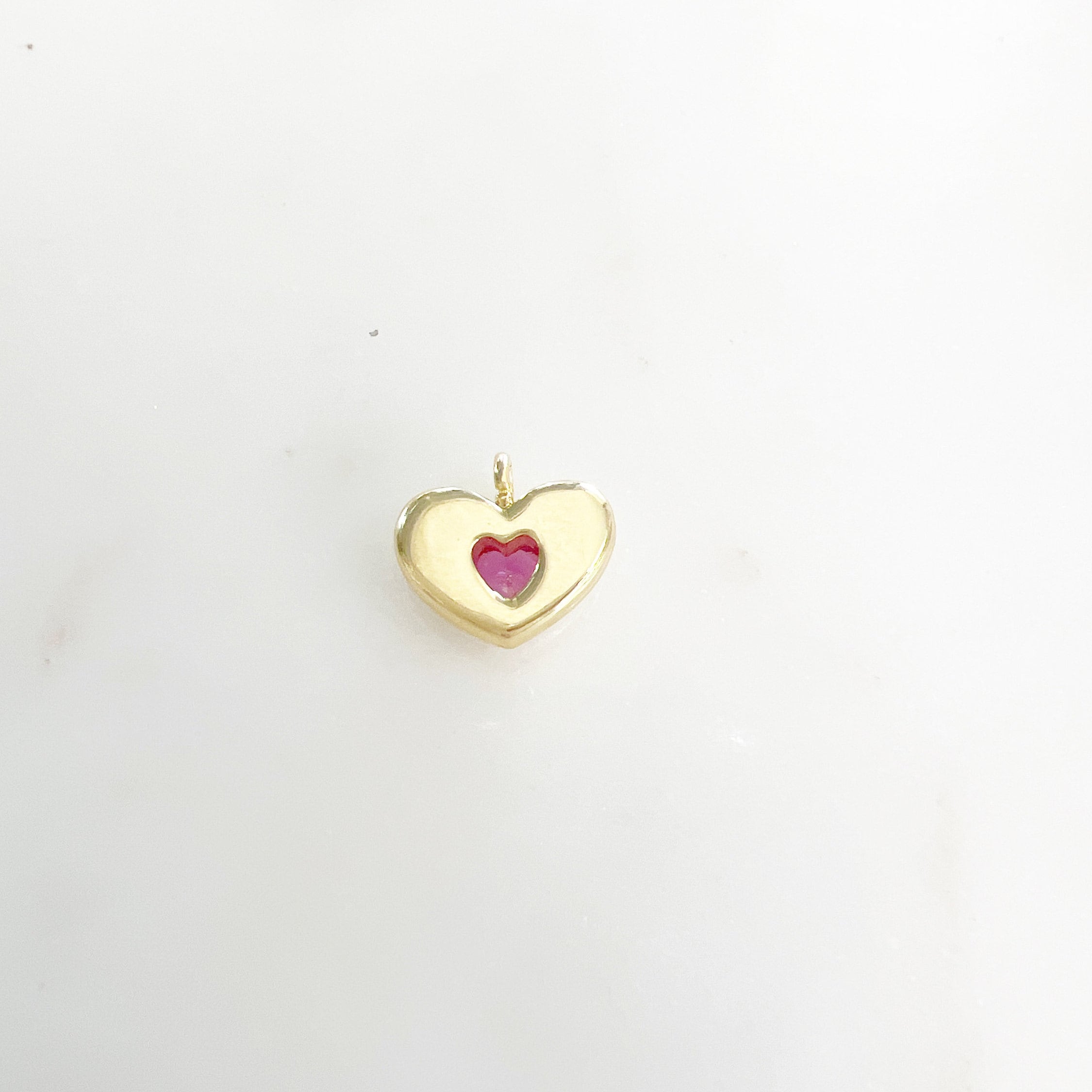Gold Plated Cubic Zirconia Thick Heart Charm Pendant Valentine"s